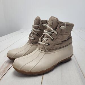 Sperry Saltwater quilted waterproof boots lined gorpcore ivory cream